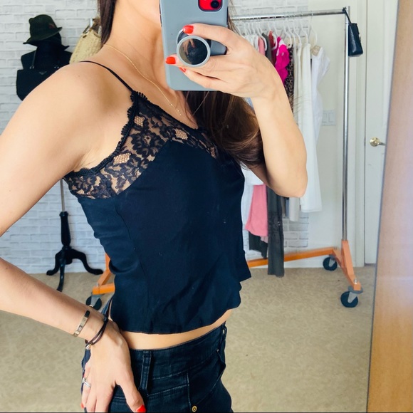 Black Lace Cami cropped Top Small - Picture 4 of 8